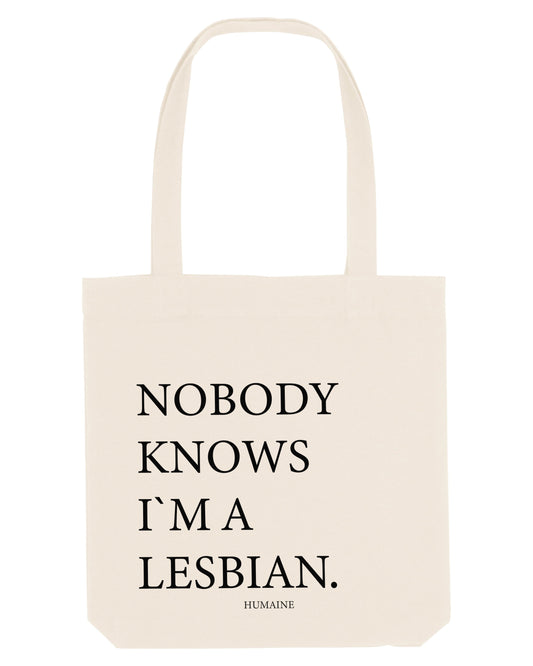 TOTE BAG mit Statement: NOBODY KNOWS I`M A LESBIAN.